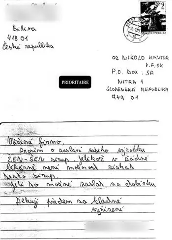 Handwritten customer letter ordering Zen-Sen syrup