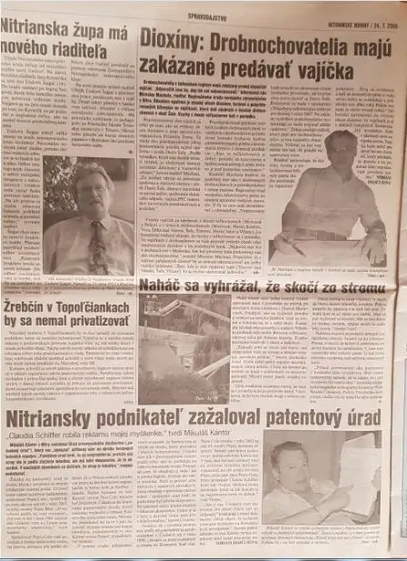 Nitrianske noviny, 24. 7. 2006 – Nitriansky podnikateľ zažaloval patentový úrad