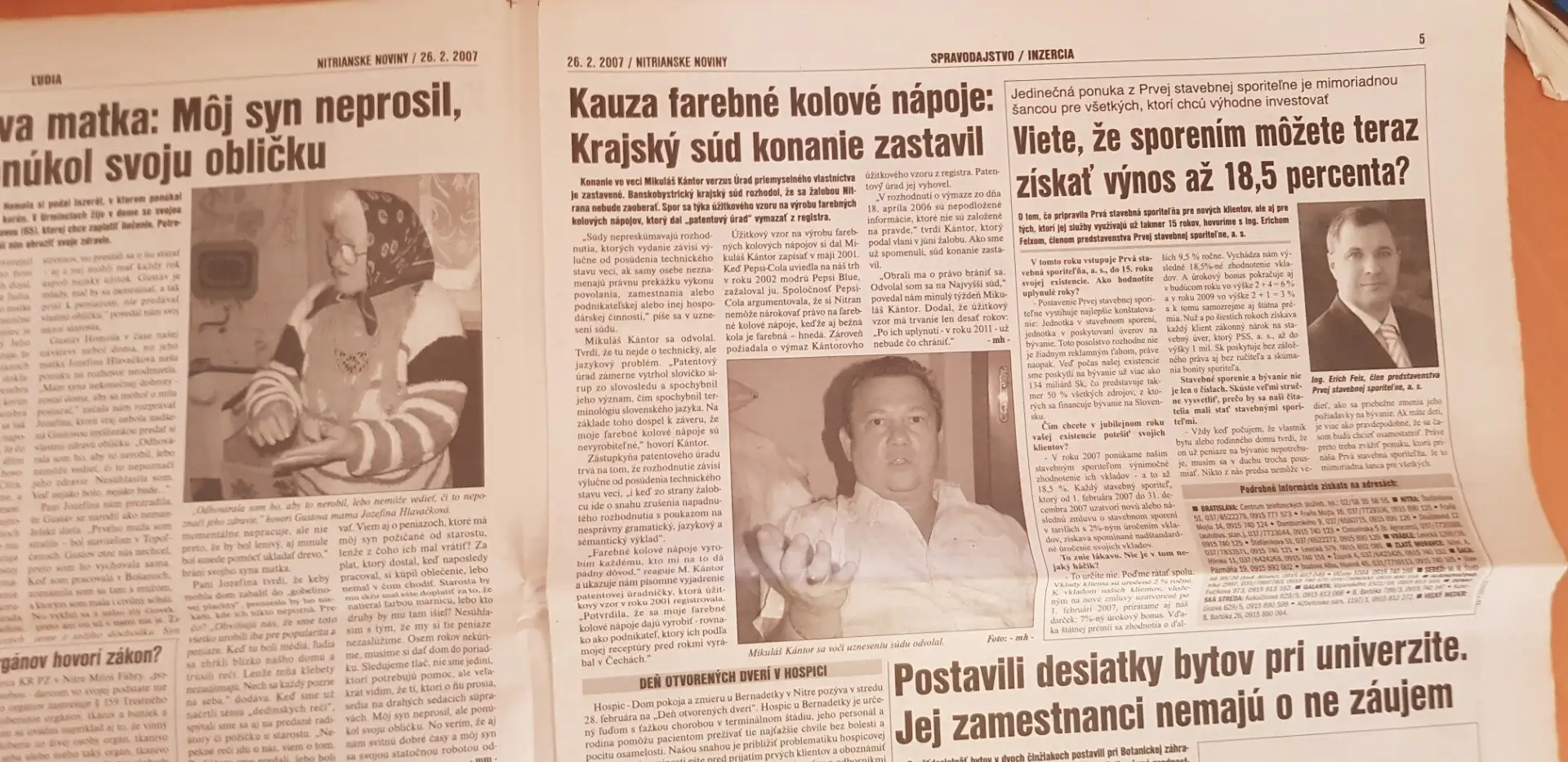 Nitrianske noviny, 26. 2. 2007 – Kauza farebné kolové nápoje: Krajský súd konanie zastavil