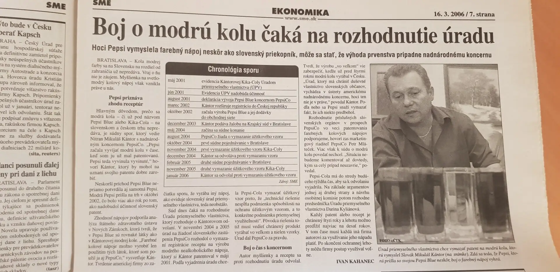 SME, 16. 3. 2006 – Hoci Pepsi vymyslela farebný nápoj neskôr ako slovenský priekopník…